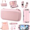 OLDZHU Kit di accessori per custodia da viaggio rosa compatibile con Nintendo Switch OLED 2021 in 1 kit di protezione con custodia protettiva rigida, pellicola protettiva in vetro, supporto regolabile
