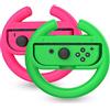 TalkWorks Steering Wheel Controller for Nintendo Switch (2 Pack) - Racing Games Accessories Joy Con Controller Grip for Mario Kart, Pink/Neon Combo - Nintendo Switch