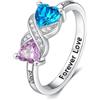 Getname Necklace Anelli di promessa per lei Anelli infinito personalizzati per donna con 2 pietre portafortuna a cuore Incisioni gratuite Anelli di fidanzamento con nome personalizzato per la mamma | anello infinito