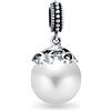 Bling Jewelry Cappello In Filigrana Stile Bali Bianco Simulazione Cuore Perla Pendenti Goccia Per Donne Adolescenti Ossidato .925 Argento Adatto A Bracciale Europeo Giugno Birthstone