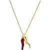 Donipreziosi Catenina Veneziana in Argento placato Oro con Doppio Ciondolo Corno Portafortuna colore Rosso - Cornetto napoletano scaramanzia Collana Catenina girocollo