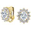 Bling Jewelry Moda Festa Formale Nuziale Ovale Chiaro Cubic Zirconia Corona Aureola AAA CZ Stud Clip Su Orecchini Per Le Donne Matrimonio Non Forato Orecchio Giallo 14K Placcato Oro