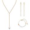 AILUOR Set di gioielli di perle per le donne, collana di perle e orecchini placcati in oro 14K Collana di perle Orecchini a penzoloni Bracciale gioielli da sposa (Set di perle a Y)