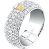 Trussardi Anello Donna in Acciaio, Cristalli a Fascia con Dettaglio Dorato, Collezione T-ROUND
