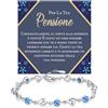 Bramart Bracciale Donna Pensionata con Pietre di Zirconia Blu Regalo per lei Finitura in Oro Bianco Argento 925 Idee Regali Pensione - Cofanetto con DEDICA incluso (Per la tua Pensione - Pietre Blu)