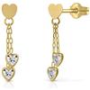 ROSA DI MANUEL Orecchini Oro 9 Carati con Certificazione Bambino/Donna Disegno Cuore Chiusura di Sicurezza Misura 3x16 mm (4-3992)