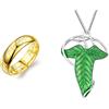 Todenb The One Ring to Rule Them All For Men & Women, Lotr Ring Lord of the Ring, elegante Elfo verde albero foglia smaltata spilla ciondolo collana, Hobbit in acciaio inox anelli di potere Cosplay Jewelry