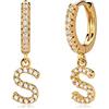 MYEARS Orecchini a cerchio da donna in oro Huggie, con iniziale, con zirconia cubica a goccia, in oro 18 carati, piccoli e delicati, ipoallergenici, regalo personalizzato - 26 lettere