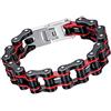 Cupimatch Uomo Braccialetto Catena Bici Acciaio Inossidabile Grande Larghezza Hip Hop Nero Rosso