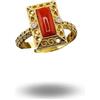 gioiellitaly Anello donna Argento 925 Dorato e Corallo Rosso Naturale Rettangolare Zirconi misura regolabile gioiello donna ragazza elegante gioiello artigianale