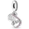 PANDORA Pendente Moments con simbolo dell'infinito e scritta Mom in argento Sterling con zirconia cubica trasparente e zirconia cubica rosa fairy tale