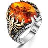 TAKILINGO Anello da uomo in argento Sterling 925 massiccio, con pietra di ambra baltica e figura di scorpione, gioiello a forma di animale, anello unico fatto a mano, Argento sterling, Ambra