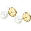TIME ROAD Orecchini Bambina in Oro 9K HIN00001/4 - Perle 4 mm - Chiusura a Vite Sicura - Ideale per Comunione o Compleanno