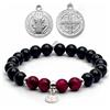 arana's - Bracciale con medaglia croce di San Benedetto in argento sterling - Pietre naturali di tormalina nera e occhio di tigre - Regali originali per uomo e donna - Protezione malocchio - Unisex,