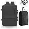 Azonelife 39L Grande Zaino da Viaggio per Uomo Donna, Nero Aereo Bagaglio a Mano con Scomparto Scarpe, Impermeabile Zaino Porta PC Portatile da 17,3 Pollici, Borsa da Cabina per Lavoro Scuola Sportivo Viaggio