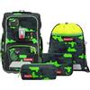 Step by Step Giant - Set di 5 zaini per la scuola ergonomici con riflettori, regolabile in altezza con cintura in vita e petto, per bambini dai 1 ° grado, 23 litri, Black Cat Chiko, Grigio/Verde