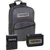 Panini spa Schoolpack Zaino Scuola Compatibile con Fortnite Nero 42x30x15 cm + Astuccio 3 Zip Completo + Diario 12 Mesi Non Datato + Penna Colorata Omaggio