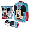BONNYCO Zaino Scuola Elementare Bambino 3D, Zainetto e Astuccio - Mickey Mouse | Zaino Elementari Bambino e Bambina da 3 Anni | Zainetto Asilo Bimbo Scuola Primaria | Pacchetto Ritorno Anno Scolastico Bambini
