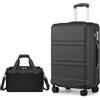 KONO set di 2 Valigie Trolley medio 65cm Rigida e Leggera ABS valigia con 4 Ruote Rotanti e Lucchetto TSA & Borsa da Viaggio 40x20x25 Ryanair, Nero