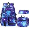 Generic Set di 3 zaini per la scuola per ragazze, zaino impermeabile con borsa per il pranzo e astuccio, borsa termica per il pranzo, borsa per libri multi-tasca per bambini, adolescenti e studenti, per la