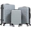 R.Leone Valigia da 1 Fino a Set 3 Bagaglio a mano 55x40x20 Ryanair Vueling adatto Iberia Wizzair EasyJet, Medio, Grande 4 Ruote ABS 6112 (Argento, Set 3 Pezzi - S, M, L)