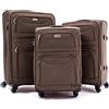 R.Leone Valigia da 1 pezzo Fino a Set 3 Trolley Espandibile grande, medio e bagaglio a mano 4 ruote in stoffa 214 (Beige, Set 3 S M L)