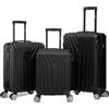 R.Leone Valigia da 1 Fino a Set 4 Trolley Rigido grande, medio, bagaglio a mano 55x40x23 cm Wizz, ITA Airways e bagaglio 45x36x20 cm EasyJet in ABS 9001 (Nero, Set 3 Pezzi S M L)