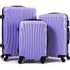 R.Leone Valigia da 1 pezzo Fino a Set 4 Trolley Rigido grande, medio, bagaglio a mano e beauty case 4 ruote in ABS 2037 (Lilla, Set 3 S M L)