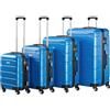 Zelsius Set di valigie 4 pezzi, blu | Valigia rigida in ABS con chiusura a combinazione, 4 ruote e divisorio interno | Valigia a mano, set di valigie rigide 4 pezzi, trolley, valigia grande
