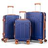 LEADZM Valigie Set 3 Pezzi, Set Valigie Rigide in ABS, Luggage Suitcase Grande 23 kg con 4 Ruote Girevoli Doppie (Blu Navy-Marrone)