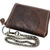 MDM Portafoglio da uomo in pelle con catena, vintage, protezione RFID, design motore e ali, 8 scomparti per carte di credito, portamonete, 13 x 10 x 2 cm, marrone, 10.0 X 12.5 X 2.5 Centimeters, Biker