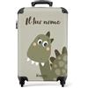 NoBoringSuitcases.com Valigia Trolley Bambino Personalizzabile Dino - Verde (55x40x20 cm)