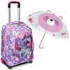 SJ GANG STYLE JAM GANG Trolley Scuola 2 in 1, Rosa, Uso Zaino con Spallacci a Scomparsa, Scuola Elementare Bambina + Ombrello Rosa, Fantasia Orso