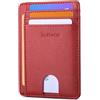 Buffway Portafogli in pelle sottile e minimalista, con tasca frontale, blocco RFID, per uomini e donne, Croce Rosso, Small, Minimalista