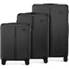 WITTCHEN Stripes Line Set di valigie 3 pezzi | (36/65/96 L) in ABS rigido, 4 ruote 360°, lucchetto a combinazione & manico telescopico | Valigia cabina/media/grande - Colore: Nero