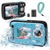 YEEIN Fotocamera subacquea 4K 48MP Autofocus Selfie Dual Screen Fotocamera impermeabile con cinghia galleggiante e scheda da 32 GB, fotocamera digitale compatta impermeabile da 17 m, fotocamera