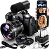 CeezeCam Fotocamera digitale 5K per fotografia con WiFi 48 MP Vlogging fotocamera per principianti con schermo a scatto, grandangolo e obiettivo macro, microfono, scheda MicroSD da 32 GB, lettore di schede, 2