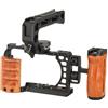 Generico Compatibile con Sony a6000/a6100/a6300/a6400 Camera Cage Rig con manico in legno e filettature da 1/4 3/8(ABC)
