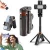 NNBWLMAEE Pocketflex Mini treppiede, treppiede mini JJ02, razunoth treppiede con telecomando staccabile, interruttore a pulsante one-touch, rotazione a 360°, supporta fino a 2 kg (nero, senza luce di