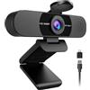 Proaustin Webcam 1080P con microfono, webcam C960, 2 microfoni, FOV a 90°, USB Type-A e adattatore A-to-C, fotocamera per computer plug & play per chiamate online, zoom/team/facetime, supporto fotocamera Switch