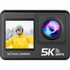 AMRTTWY Action Camera, Action Camera 5K Touch Screen Doppio Zoom WiFi 170° Webcam Microfono Wireless Telecamera Sportiva Impermeabile 30M,per Ciclismo, Moto