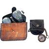 Antique Vibes Telescopio binocolo in ottone antico R & J Beck Spyglass con custodia in pelle + bussola militare con catena tascabile in custodia in pelle