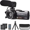 Andoer Videocamera, 2.7K 48MP Vlogging Camera 16X Zoom Digitale .0 IPS Touch Screen Youtube Fotocamera con Microfono, Telecomando, Mini Treppiede, Borsa per il Trasporto, 2 batterie