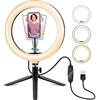 Rocky Green Selfie Ring Light con supporto e supporto telefono,luce ad anello LED per telefono cellulare treppiede telecomando live streaming/trucco bellezza/YouTube/TIK Tok,compatibile iPhone e telefoni Android
