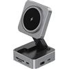 Horett Stazione di Ricarica Portatile Caricabatterie Wireless Magnetici da 15 W PD100W Dock Multiporta Dispositivi Multipli Telefoni Auricolari Lega di Alluminio Grigio Scuro