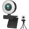 ZXZZAS Webcam 1080P 2K 4K HD Webcam con luce di riempimento ad anello Laptop PC Computer Telecamera for trasmissione in diretta Video Web Camera Microfono Web Cam Per conferenze(4K Auto Focus)