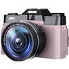 JOJIDE Vlog Camera, Obiettivo grandangolare 48MP Fotocamera digitale Fotografia Videocamera Vlog for webcam in streaming live Zoom digitale 4K 16X Selfie(128G TF Card,CDR10 Pink-Lens)