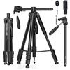 Andoer TTT-010 180 cm/70,87 pollici portatile treppiede fotografico fotocamera monopiede treppiede orizzontale in lega di alluminio ruotabile a 360° capacità di carico 5 kg/11 libbre con clip