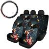 SEANATIVE, Set di 4 coprisedili per auto, con coprisedili anteriori, coprisedile posteriore e coprivolante in neoprene, protettivi, decorativi e lavabili, motivo con aquila e bandiera americana