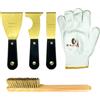 WEDO Set di 5 coltelli da stucco in ottone, lama larga 7,6 cm + lama multifunzione 6,3 cm + lama stretta 3,8 cm, raschietto per vernice con manico in bachelite, spazzola metallica in ottone da 28 cm,
